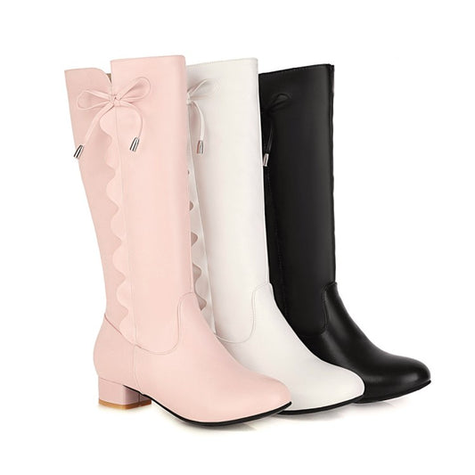 Woman Knot Low Heel Mid Calf Boots