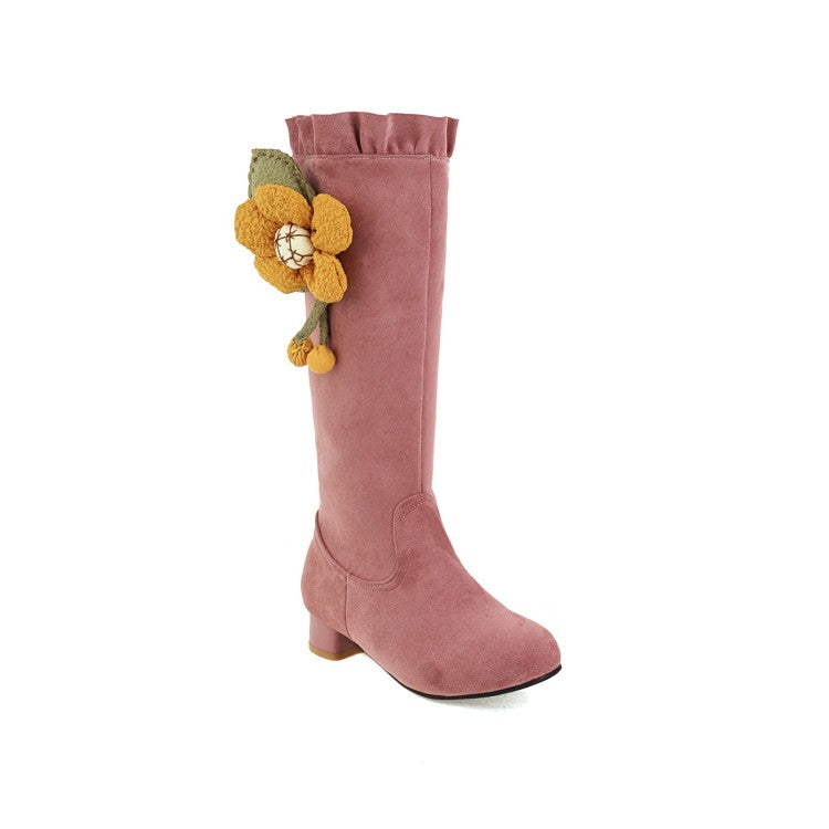 Woman Flower Low Heel Mid Calf Boots