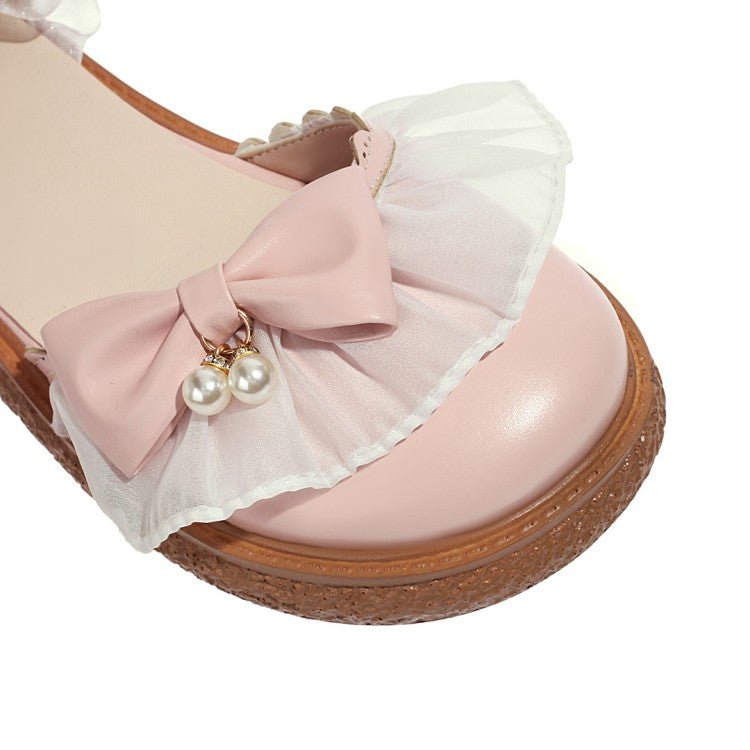 Woman Ankle Strap Bowtie Flats Mary Jane Shoes