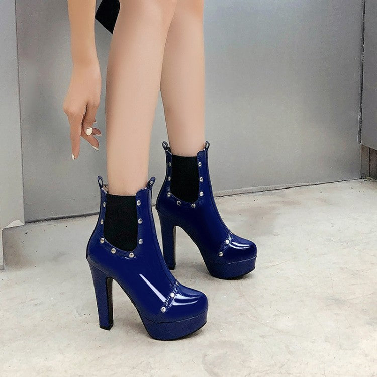 Woman Studded Platform High Heel Short Boots