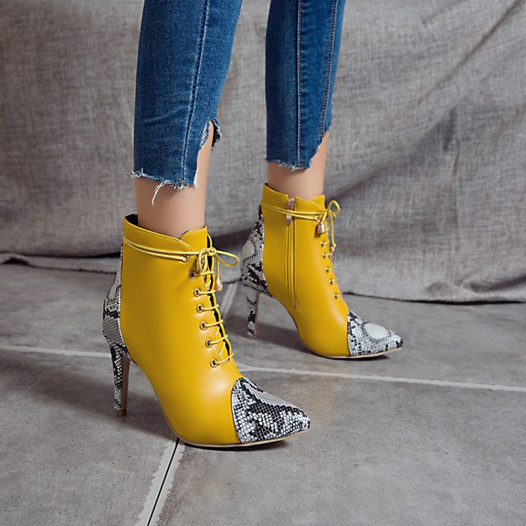 Woman Snake-print High Heel Short Boots