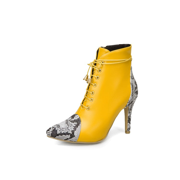 Woman Snake-print High Heel Short Boots