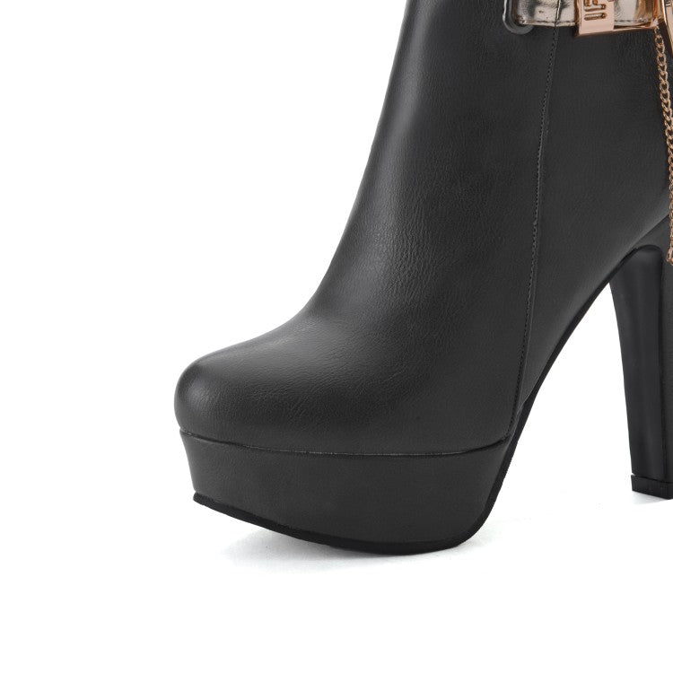 Woman Metal Platform High Heel Short Boots