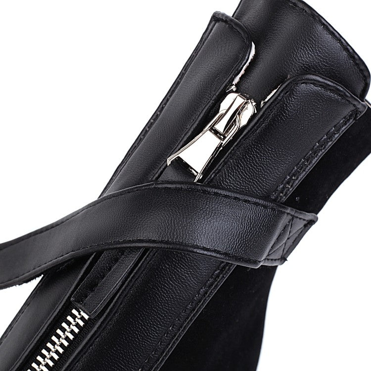 Woman Zipper Block High Heel Short Boots