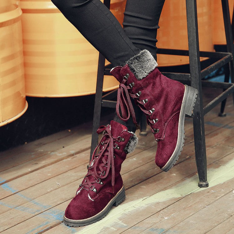 Woman Lace Up Low Heels Short Boots