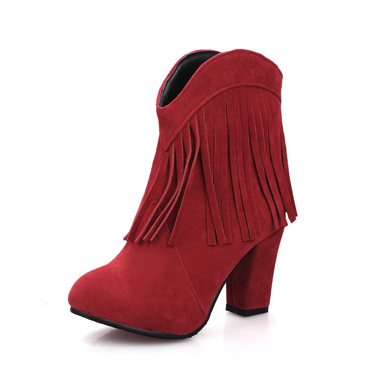 Woman Tassel High Heels Short Boots