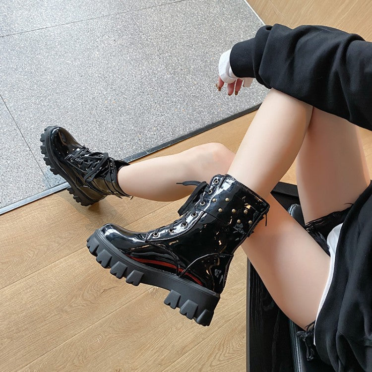 Woman Lace Up Buckle Short Motorcycle Boots