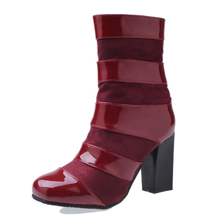 Woman Patent Leather High Heels Short Boots