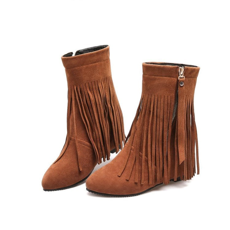 Woman Tassel Wedges Heels Short Boots