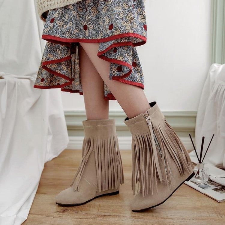 Woman Tassel Wedges Heels Short Boots