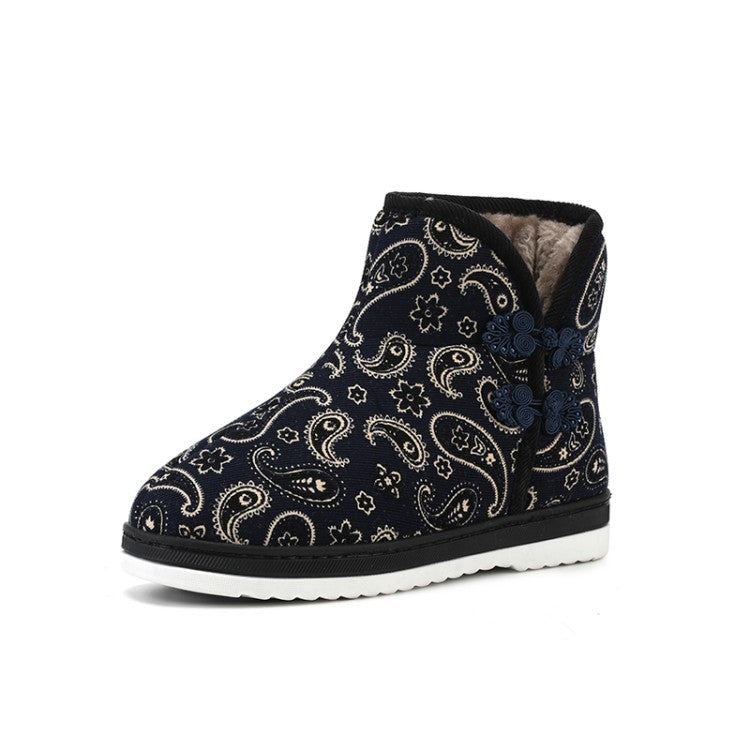 Woman Winter Floral Printed Short Snow Boots