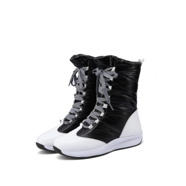 Woman Leather Wedges Heels Winter Down Mid Calf Snow Boots
