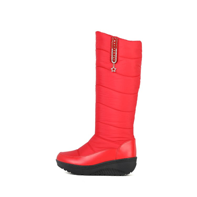 Women Rhinestone Wedge Heel Winter Down Tall Boots