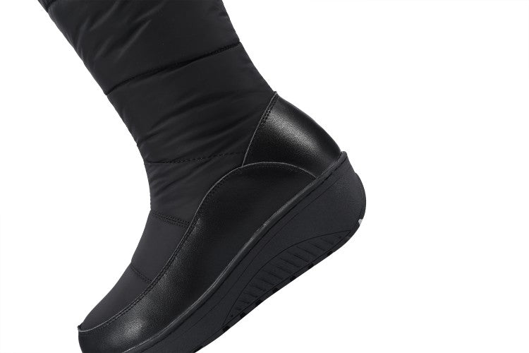 Women Waterproof Rhinestones Zipper Wedge Heels Down Tall Boots for Winter