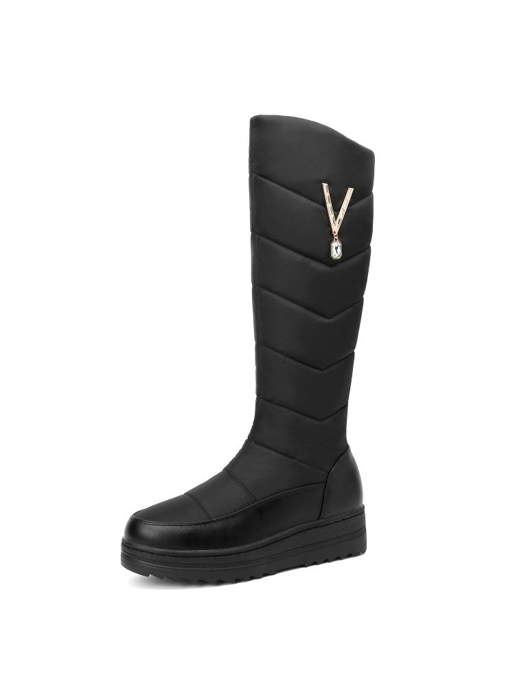 Women Waterproof Rhinestones Platform Wedge Heels Down Tall Boots for Winter