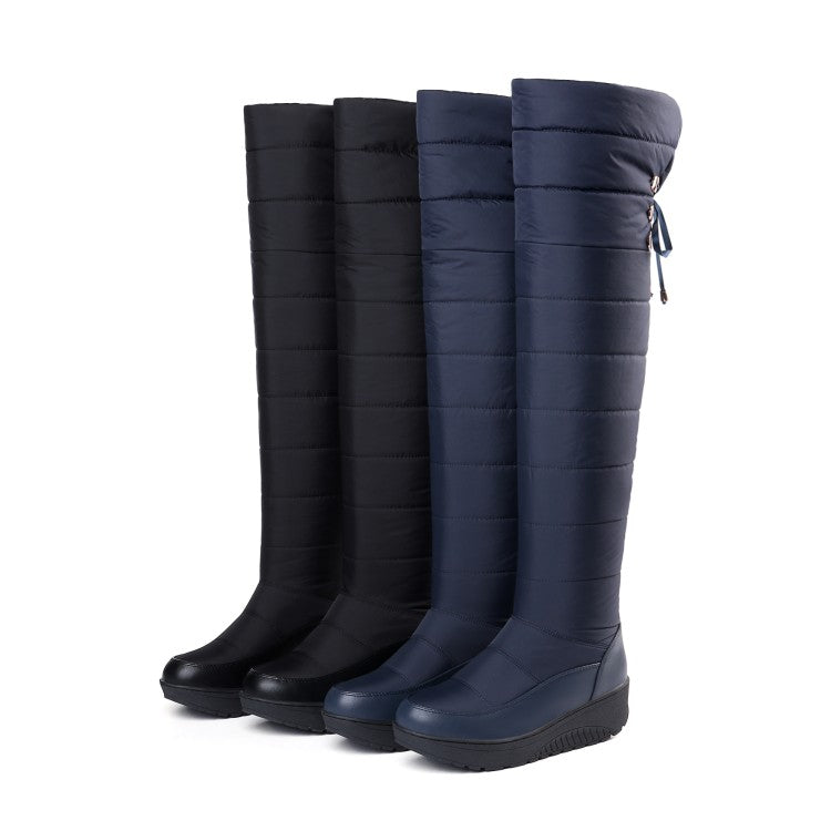 Women Waterproof Wedge Heels Down Tall Boots for Winter
