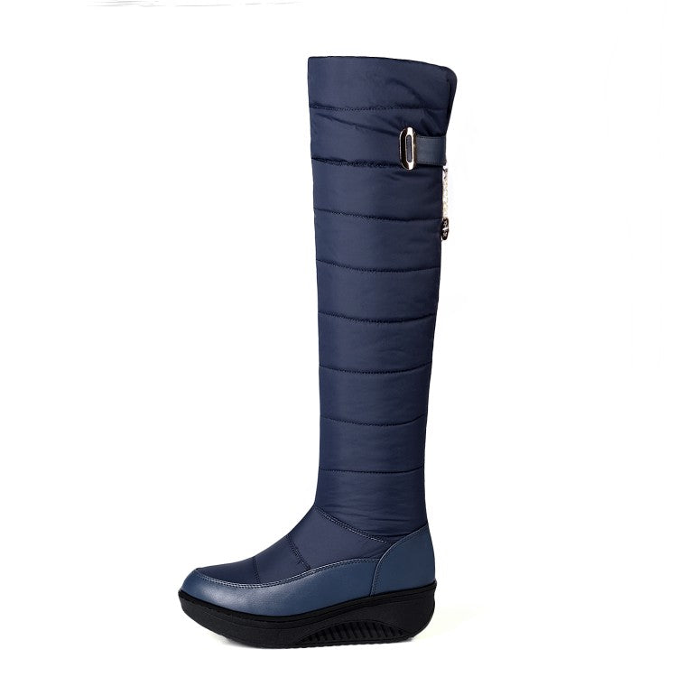 Women Waterproof Winter Wedge Heels Down Tall Boots for Winter