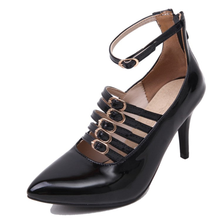 Woman Pointed Toe Buckle High Heel Stiletto Pumps
