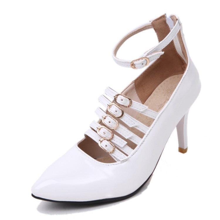 Woman Pointed Toe Buckle High Heel Stiletto Pumps
