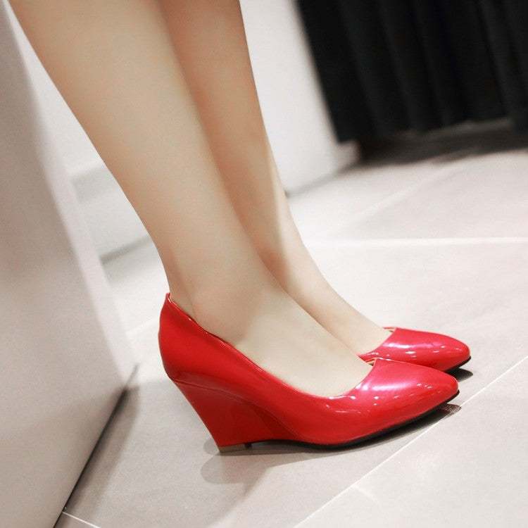 Woman Heels Patent Leather Platform Wedge Shoes