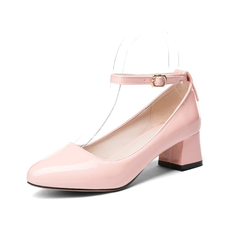 Woman Mary Jane Patent Leather Block Heels Pumps