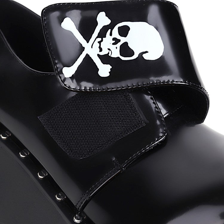 Woman Skull Printed Platform Wedge Heels Shoes