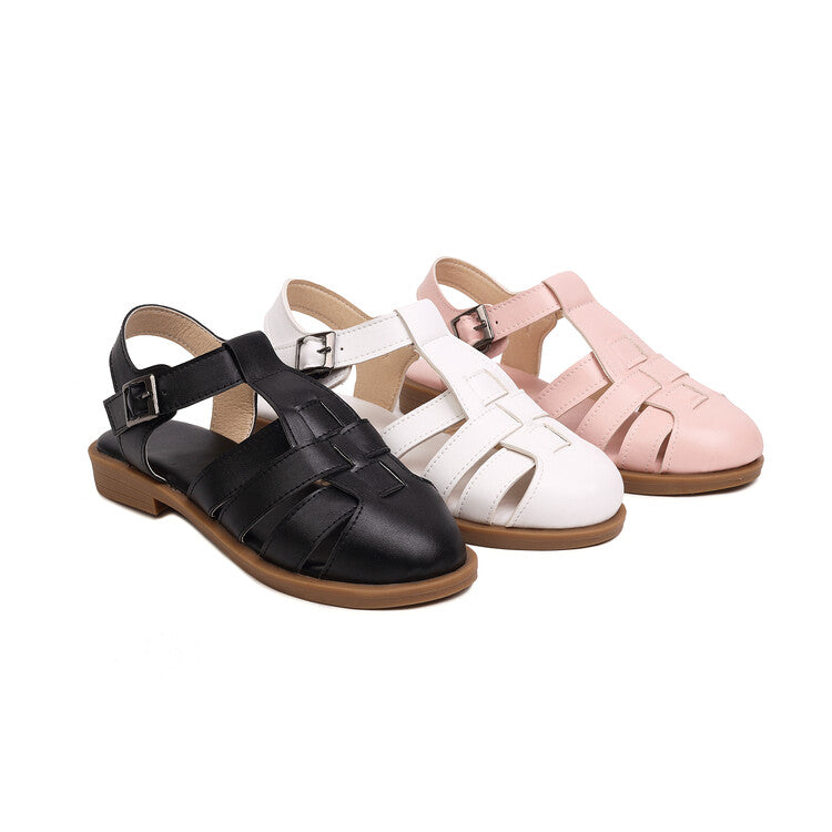 Woman Lolita Round Toe Hollow Out Flat Sandals