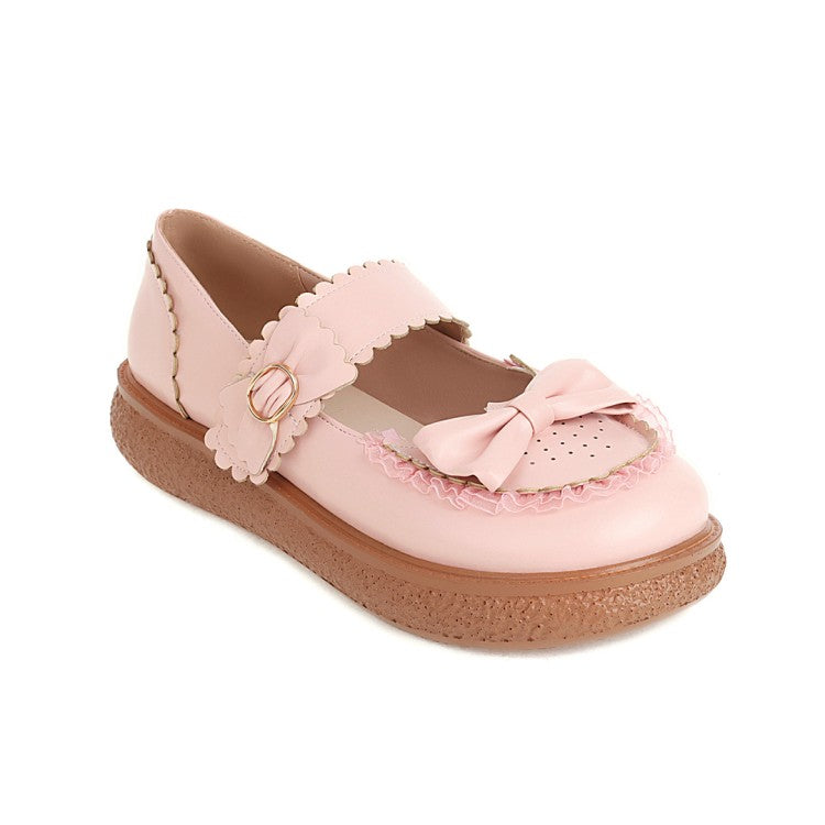 Woman Lolita Round Toe Butterfly Knot Shallow Flat Sandals