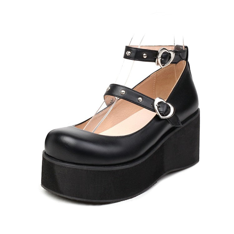 Women Lolita Round Toe Ankle Strap Platform Flats Shoes