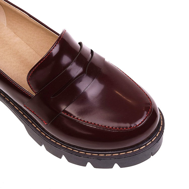 Women Patent Leather Platform Block Heels Shoes