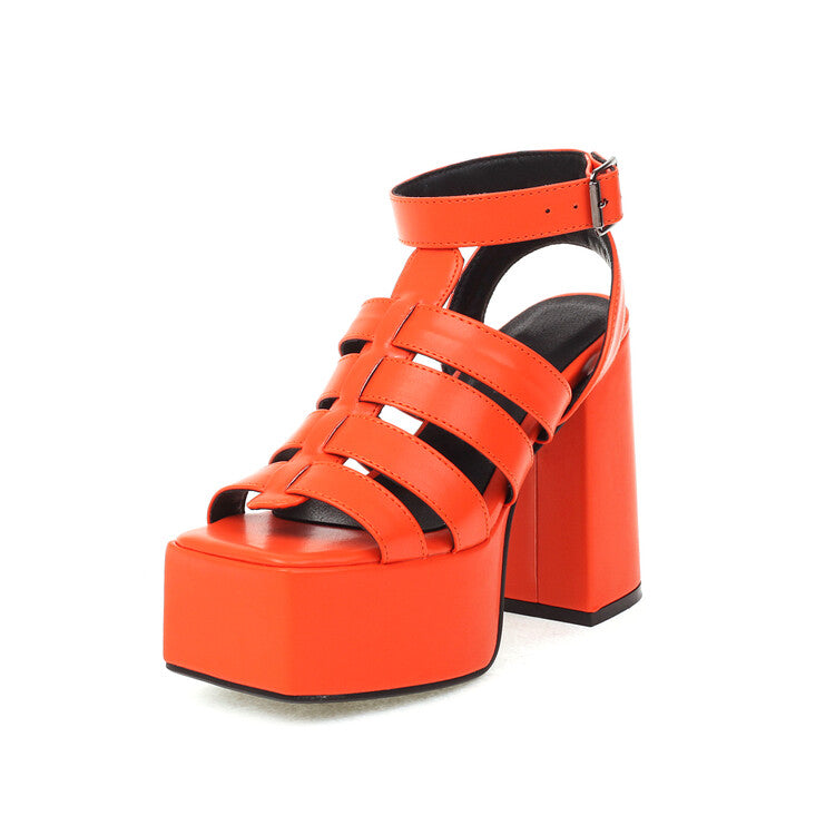 Women Roman Style Ankle Strap Thick Sole Block Heel Platform Sandals