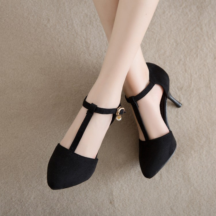 Women Hollow Out T Strap Stiletto Medium Heel Sandals
