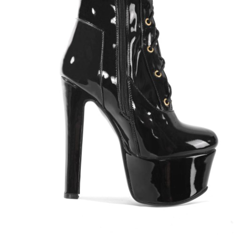 Woman Round Toe Lace Up High Heel Platform Over the Knee Boots