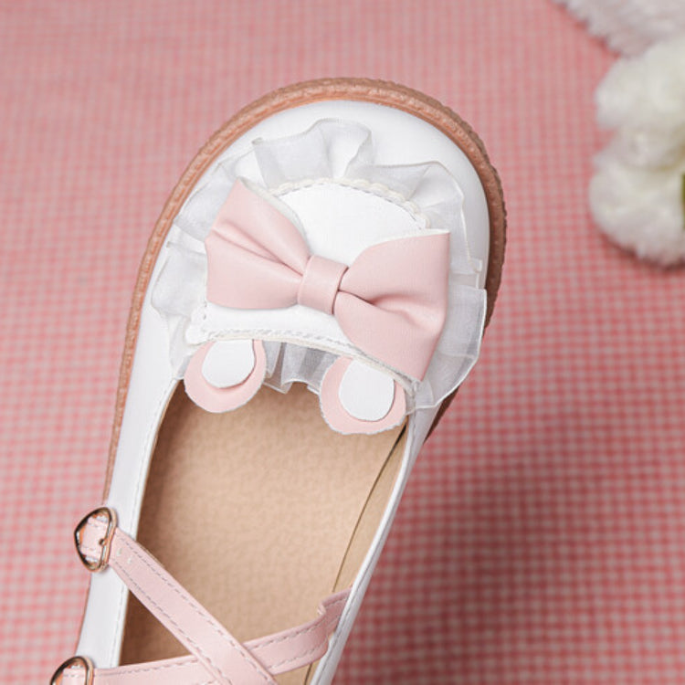 Women Lolita Bowties Knot Crossed Lace Straps Flats Shoes