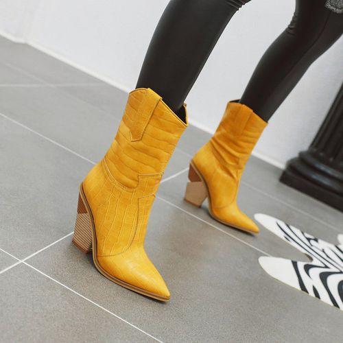 Woman Pointed Toe Chunky High Heel Short Boots