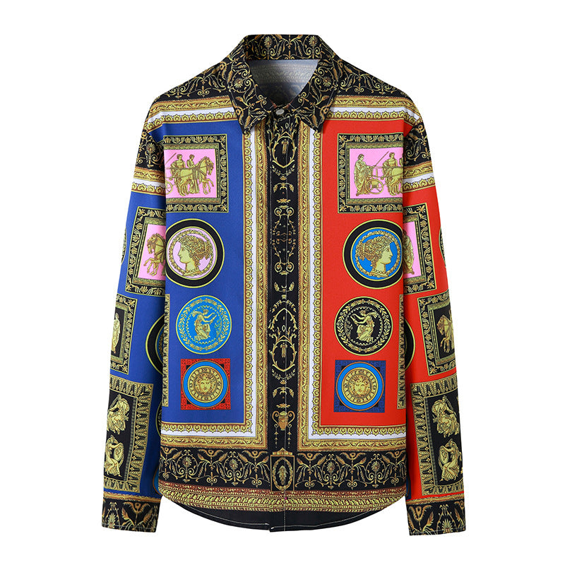 Men's 3D Button Royal Style Character Printing Long Sleeves Casual Shirts