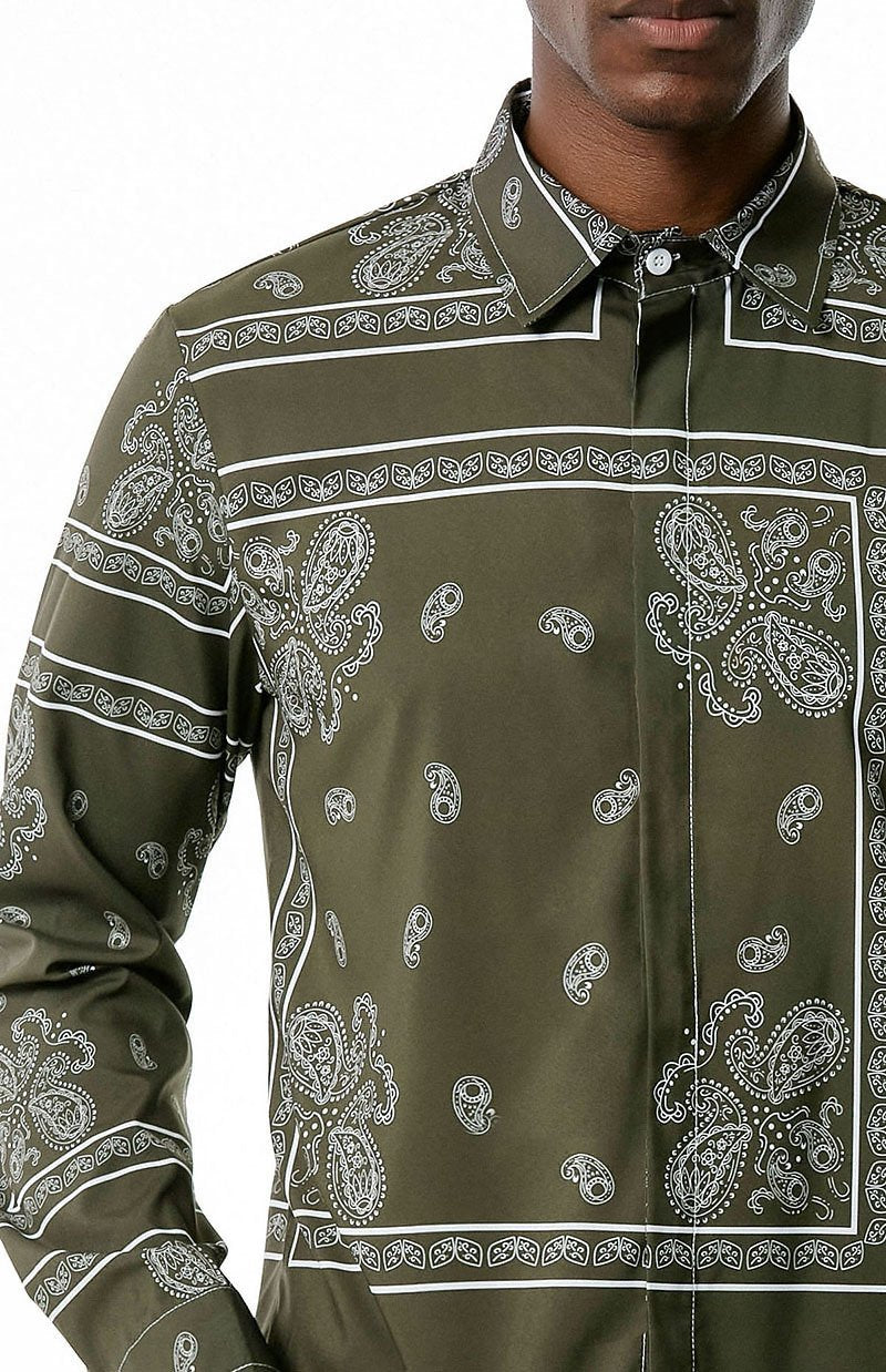 Men's 3D Button Retro Printing Long Sleeves Casual Shirts