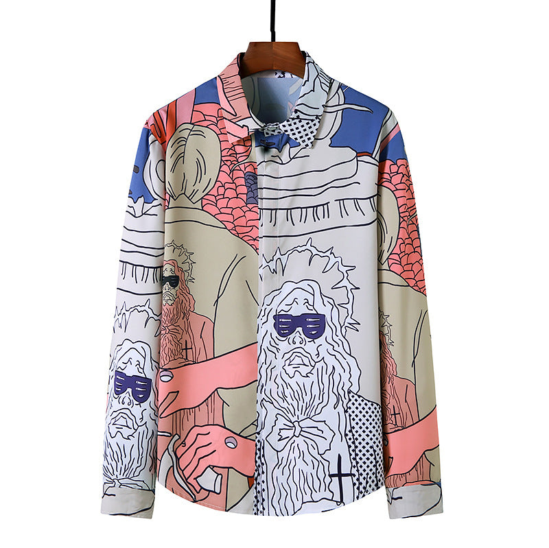 Men's 3D Button Royal Style Character Printing Long Sleeves Casual Shirts