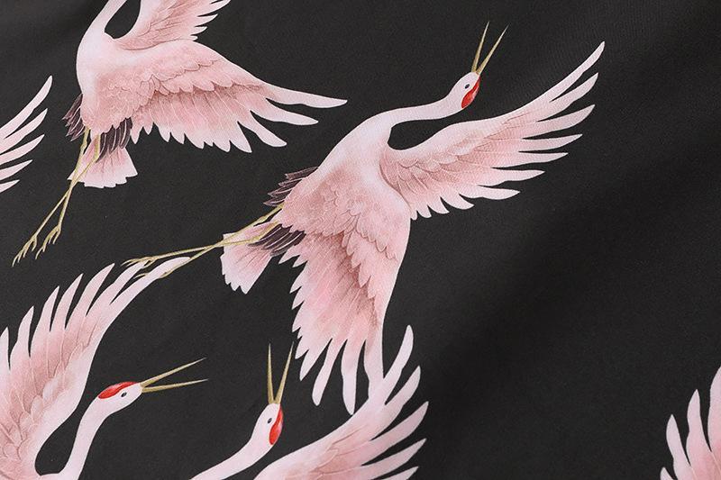Men's 3D Button Cranes Printing Long Sleeves Casual Shirts