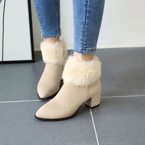 Woman Furry Suede High Heels Short Boots
