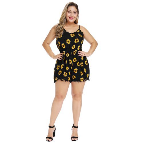 Plus Size Fashion Sexy Shoulder Lace-up Printed Irregularity Jumpsuits Shorts