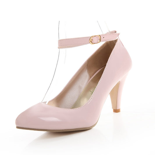 Woman Ankle Strap Patent Leather High Heels Stiletto Pumps