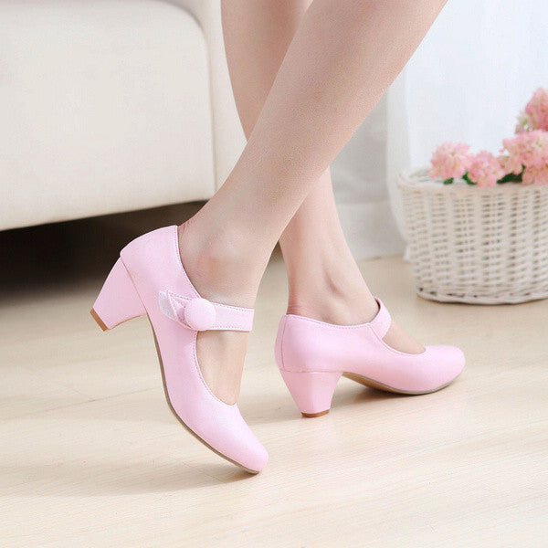 Woman Mary Jane Candy Color Block Heels Pumps