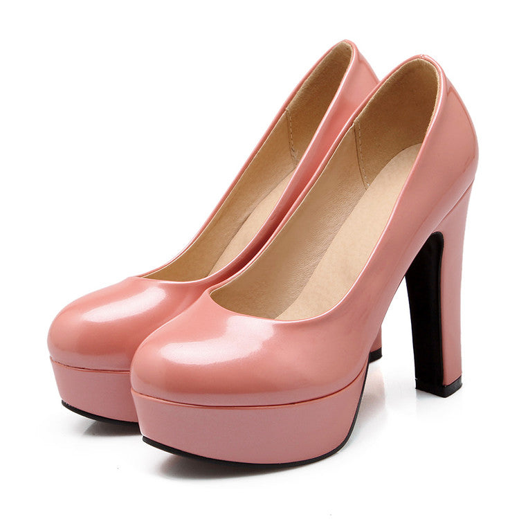 Woman Patent Leather Platform Pumps High Heels Shoes