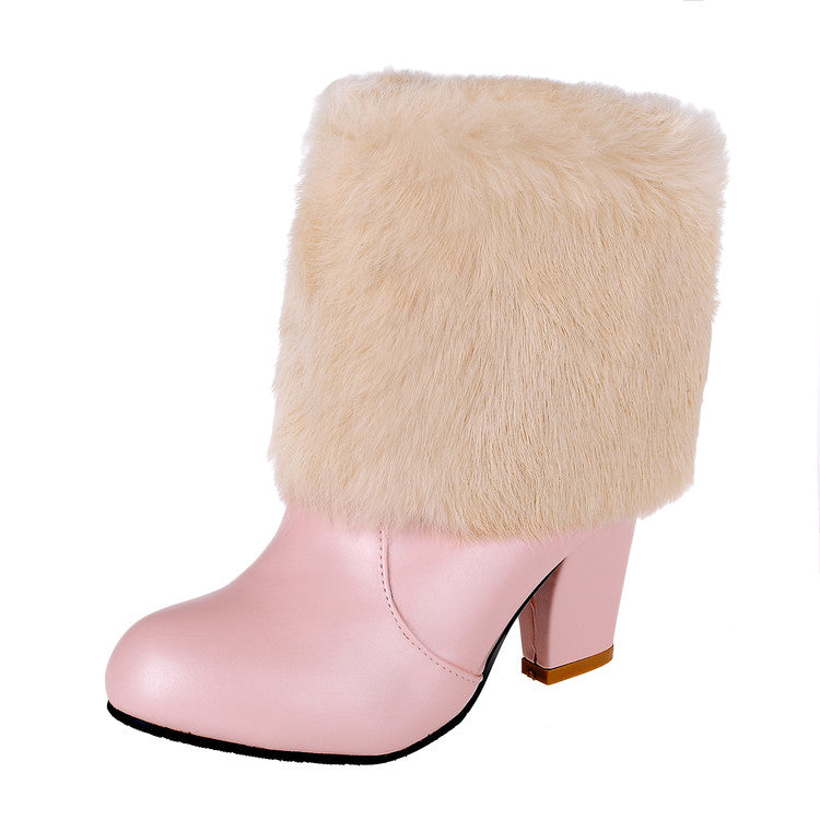 Woman Rabbit Fur High Heels Short Boots