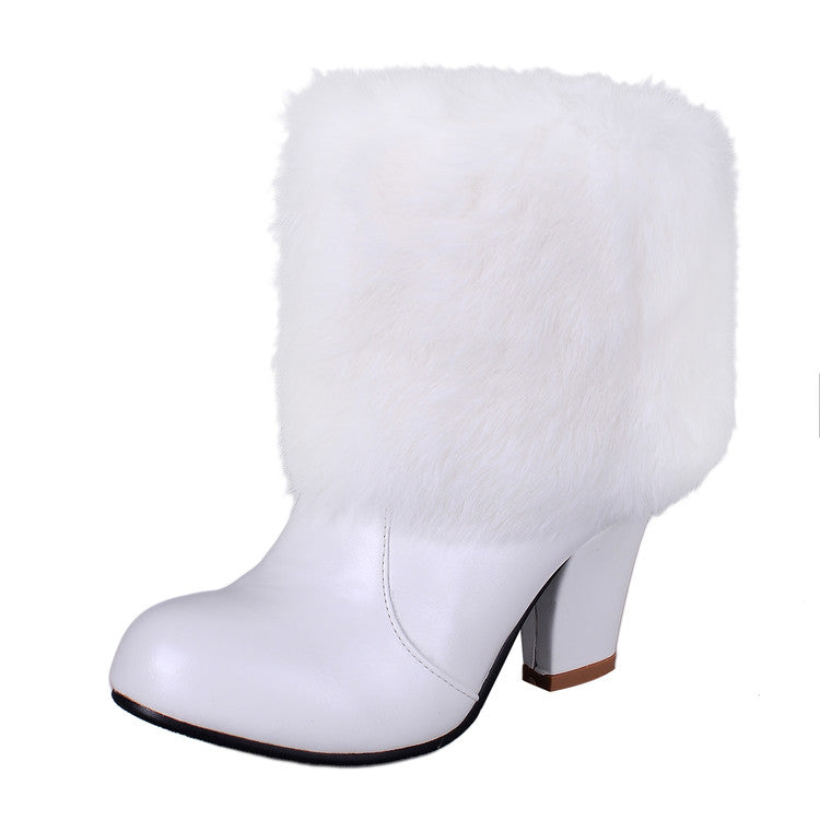 Woman Rabbit Fur High Heels Short Boots