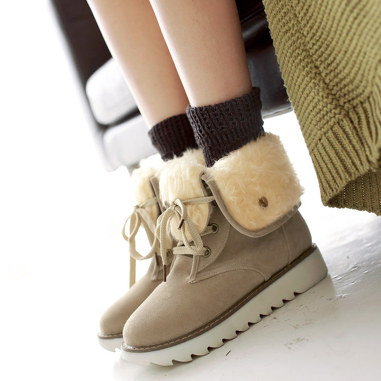 Women Lace Up Thick Sole Snow Boots Shoes Woman