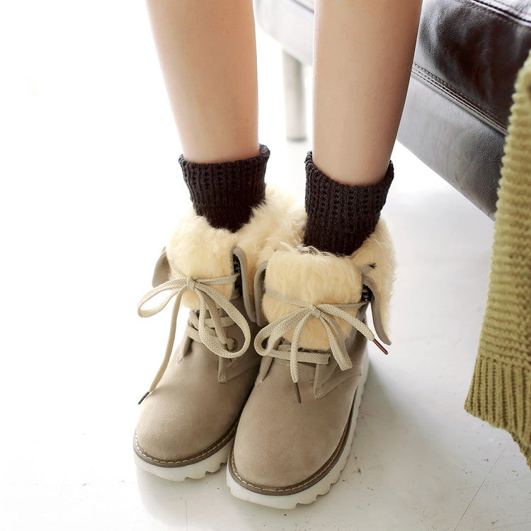 Women Lace Up Thick Sole Snow Boots Shoes Woman