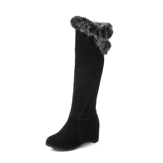 Woman Fur Wedges Heels Knee High Snow Boots
