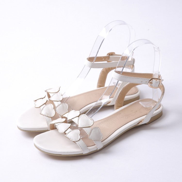 Women Ankle Strap Loves Shaped Flats Sandals